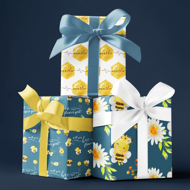 Werden Sie unsere Blumenkästen sein? Geschenkpapier Set (Propose to your flower girl with these cute personalized bee wrapping paper sheets! )