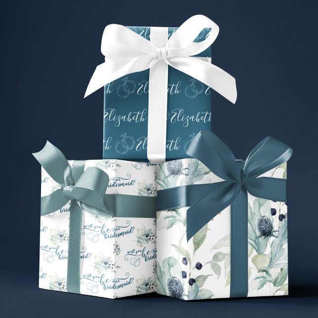 Werden Sie unsere Bridesmaid-Papierblätter sein? Geschenkpapier Set (Congratulate a special couple with these personalized wrapping paper sheets! )