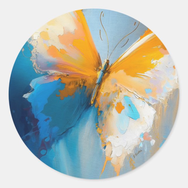 Werden zum Licht – Abstrakter Schmetterling in Bew Runder Aufkleber (Vorderseite)