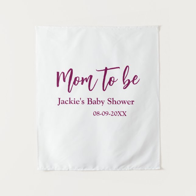 werdende Mutter Baby-Party Name Datum rosa einfach Wandteppich (Vorderseite)