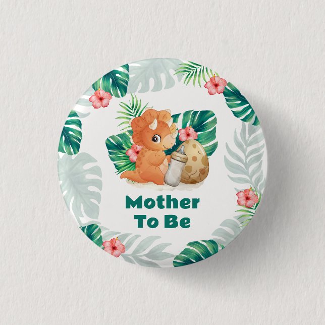 Werdende Mutter Blumen-Schlüpfender Dinosaurier-Ba Button (Vorderseite)