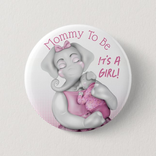 Werdende Mutter Mädchen Elefant | Babyparty Button (Vorderseite)