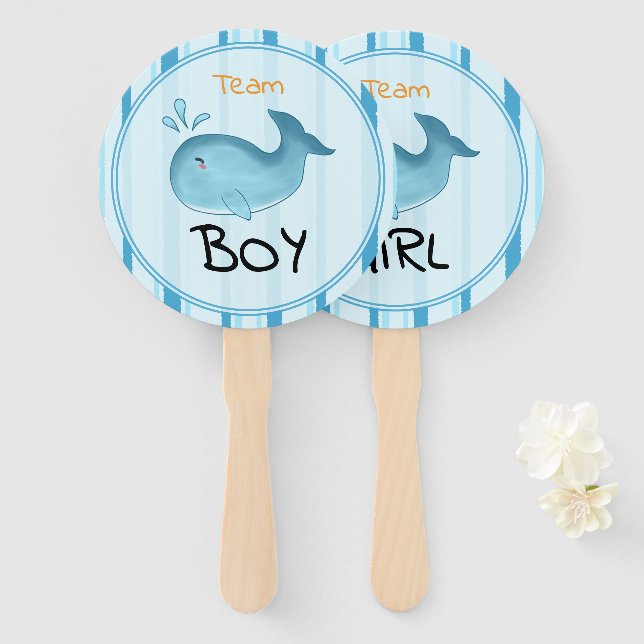 Werdende Mutter Süßer Wal Baby Shower Geschlecht E Fächer (Vorne und Hinten)