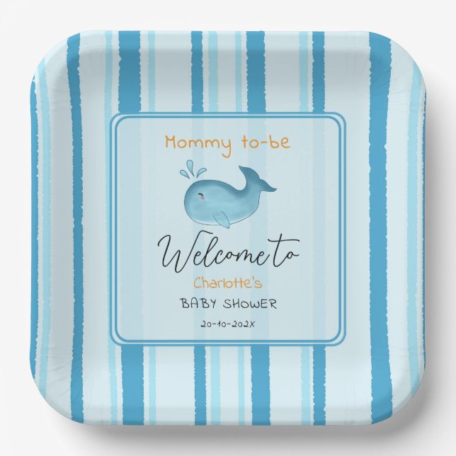 Werdende Mutter Süßer Wal Baby Shower Pappteller (Vorderseite)
