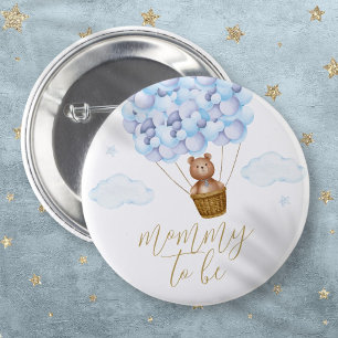 Werdende Mutter Teddybär Blau Baby Shower Button