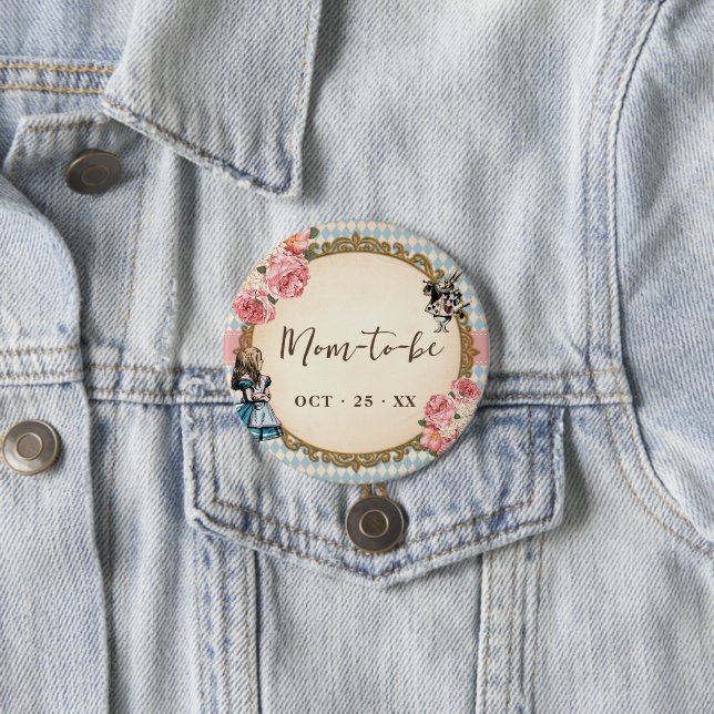 Werdende Mutter Vintage Alice Baby Shower Button (Beispiel)