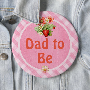 Werdender Vater Erdbeeren Süß Gingham Baby Shower Button