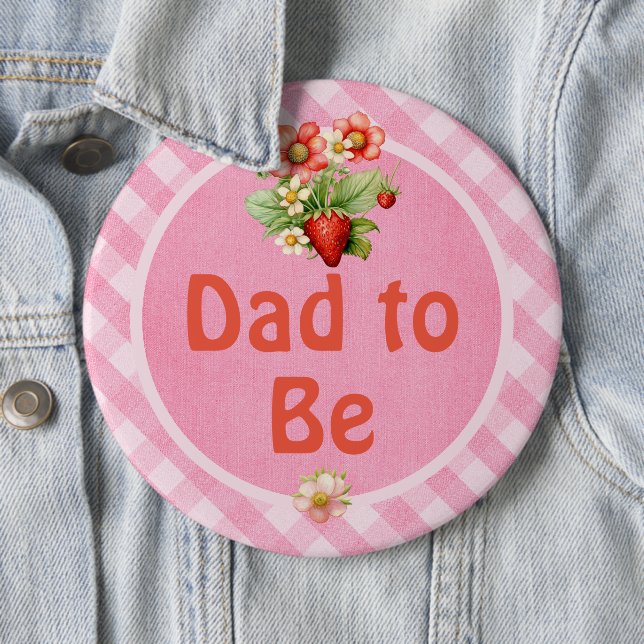 Werdender Vater Erdbeeren Süß Gingham Baby Shower Button (Beispiel)