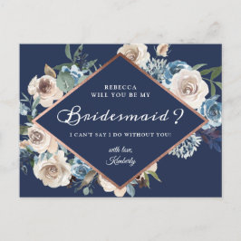 Werdet ihr meine Bridesmaid Navy Neutronenflora se Einladungspostkarte