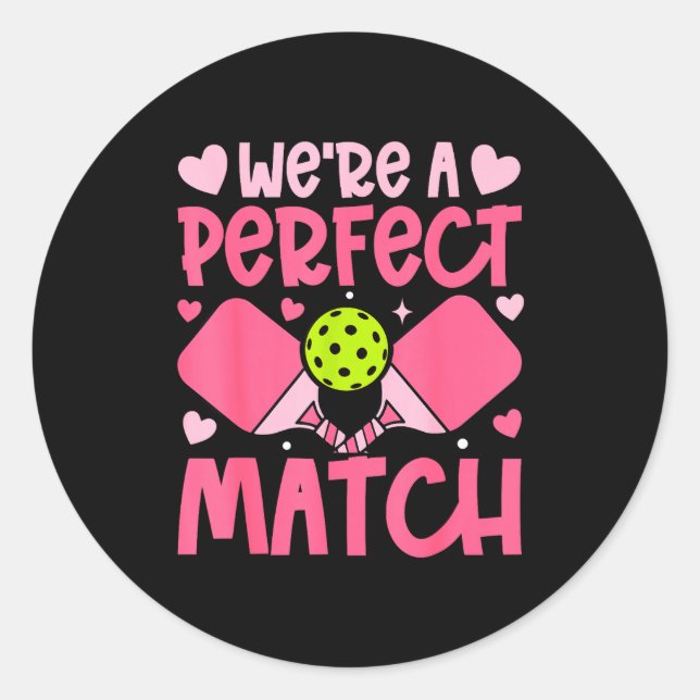 We're A Match Ckleball Couple Paddle Hearts Valent Runder Aufkleber (Vorderseite)