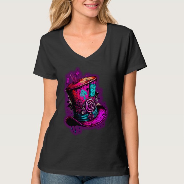 We're All Mad Here Pink Steampunk Alice In Wonderl T-Shirt (Vorderseite)