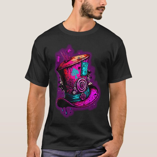 We're All Mad Here Pink Steampunk Alice In Wonderl T-Shirt (Vorderseite)