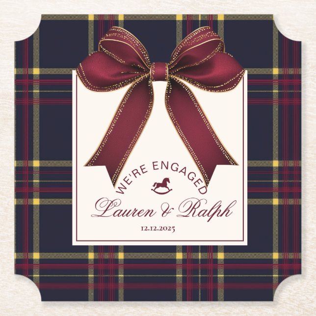 We're engaged Engagement Party Red Bow Christmas Untersetzer (Vorderseite)