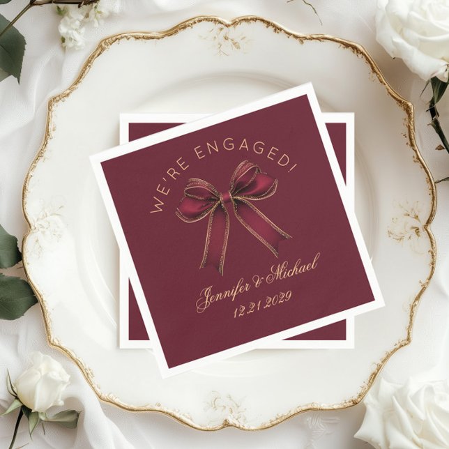 We're engaged Engagement party Red Bow luxury Serviette (Von Creator hochgeladen)