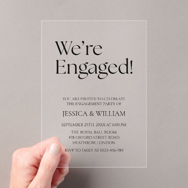 We're Engaged Minimalist Engagement Party Acryleinladungen (Insitu (Handheld))