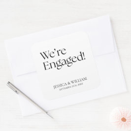 We're Engaged Minimalist Engagement Party Quadratischer Aufkleber