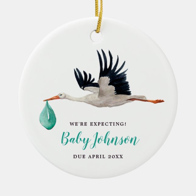 We're Expecting! Gender Neutral Stork Keramik Ornament (Vorne)