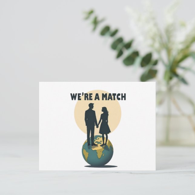 We're Match: Romantic Globe-Trotting Pärchen Postkarte (Stehend Vorderseite)