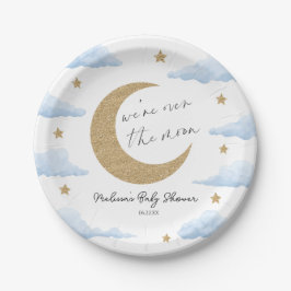 We're Over The Moon Blue Celestial Baby Shower Pappteller