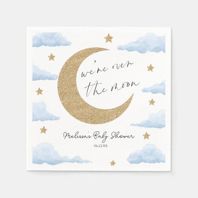 We're Over The Moon Blue Celestial Baby Shower Serviette (Vorderseite)