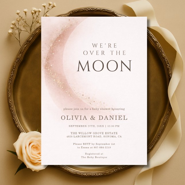 We're Over The Moon Pink Couples Baby Shower Einladung (Von Creator hochgeladen)