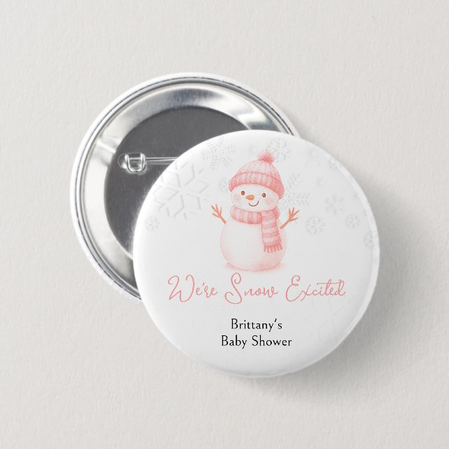 We're Snow Excited Snowmen Girl Baby Shower Button (Vorne & Hinten)