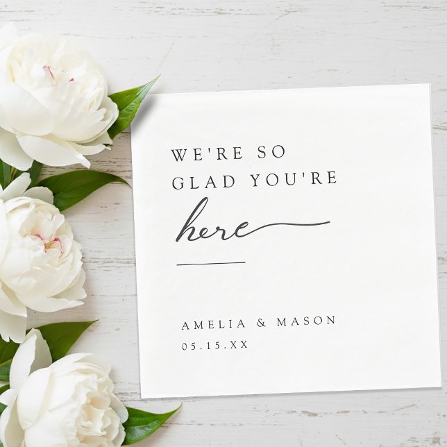 We're So Glad You're Here Minimal Paper Wedding  Serviette (We're So Glad You're Here Minimal Paper Wedding Napkins)