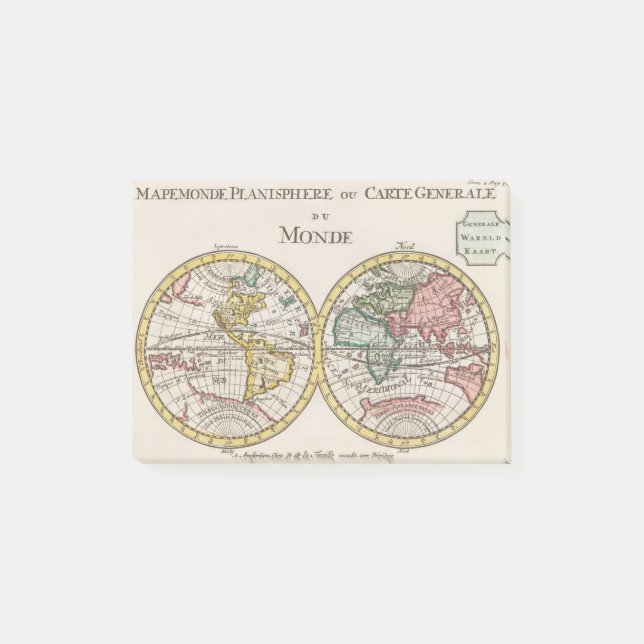 Wereldkaart Mapemonde Daniel de Lafeuilledelete Post-it Klebezettel (Vorderseite)