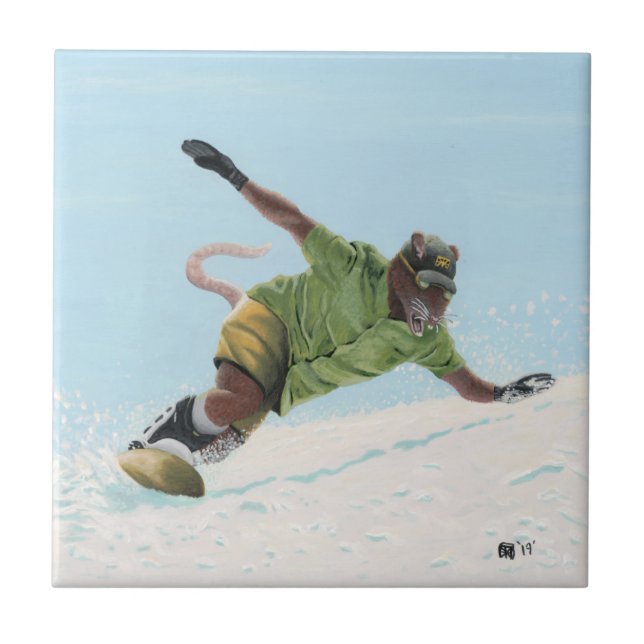 Wererat Snowboarder Fantasy Art Keramik Tile Fliese (Vorderseite)
