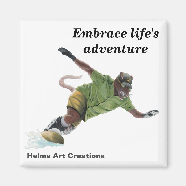 Wererat Snowboarder Sport Fantasy Button Magnet (Vorne)