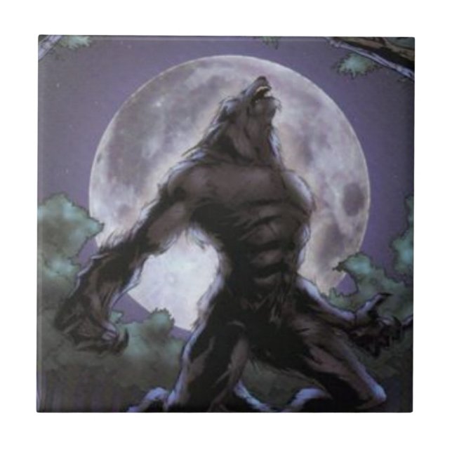 Werewolf, der am Mond heult Fliese (Vorderseite)