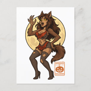 Werewolf Girl Cartoon Feiertagspostkarte