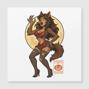 Werewolf Girl Cartoon Magnetkarte