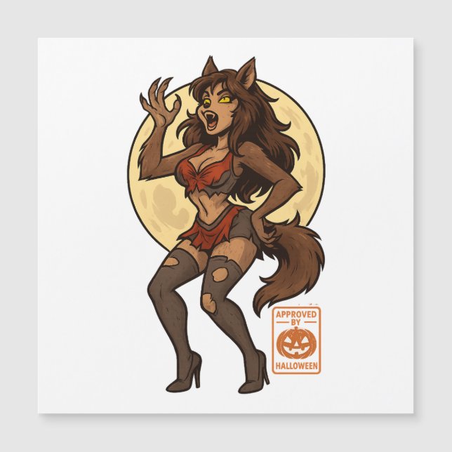 Werewolf Girl Cartoon Magnetkarte (Vorderseite)