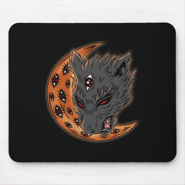 Werewolf Halloween Crescent Moon Horror Eyes Goth Mousepad (Vorne)