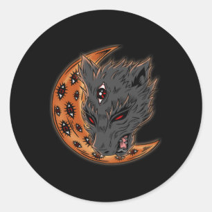 Werewolf Halloween Crescent Moon Horror Eyes Goth Runder Aufkleber