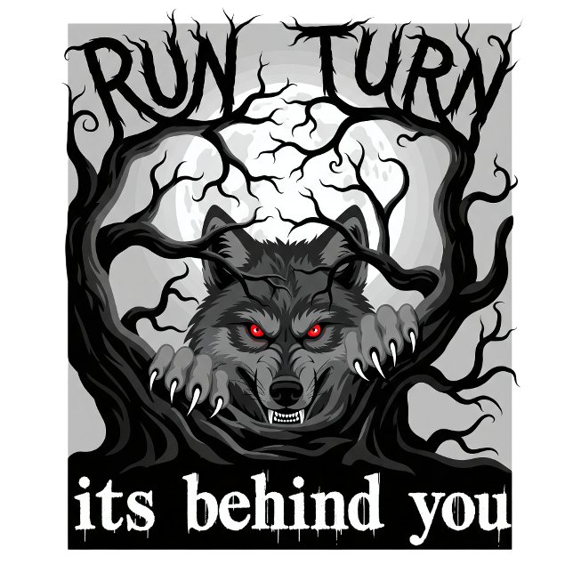 Werewolf Halloween Horror Design Run Turn Ai-Art T-Shirt (Von Creator hochgeladen)