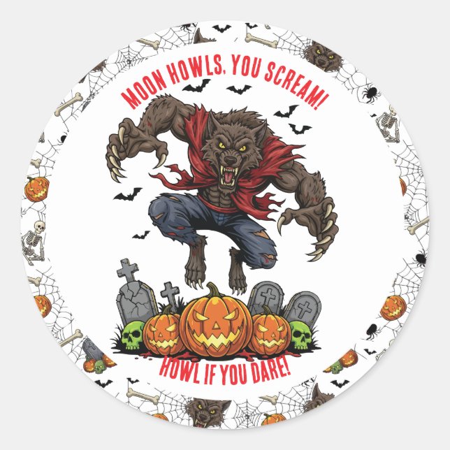 🐺 Werewolf Halloween Stickers & Labels 🎃 💀 (Vorderseite)