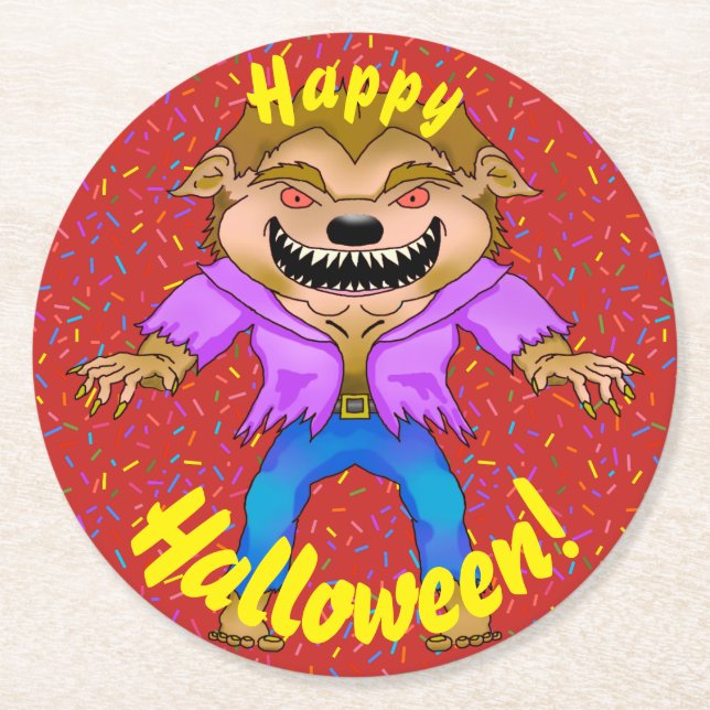Werewolf Halloween-Untersetzer Runder Pappuntersetzer (Vorderseite)