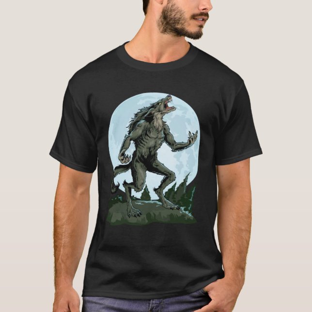 Werewolf Howling At The Moon Creepy Wolf Full Moon T-Shirt (Vorderseite)