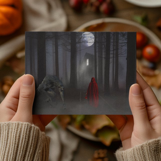 Werewolf Little Red Riding Hood Spooky Postkarte (Von Creator hochgeladen)