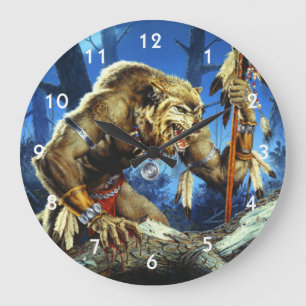 Werewolf Shaman Of The Forrest Große Wanduhr
