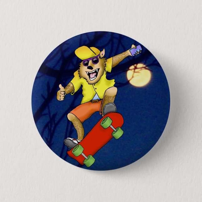 Werewolf Skateboarder Button (Vorderseite)