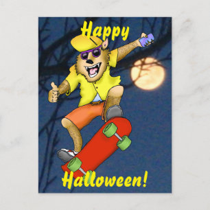 Werewolf Skateboarder Halloween Postcard Postkarte