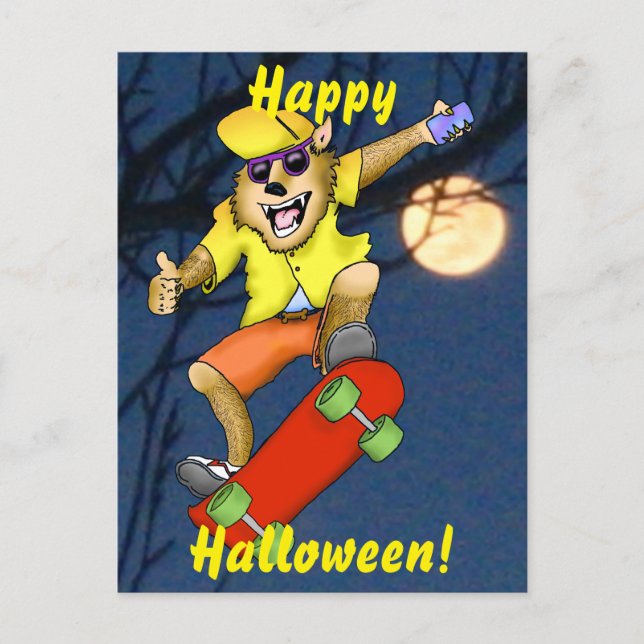 Werewolf Skateboarder Halloween Postcard Postkarte (Vorderseite)