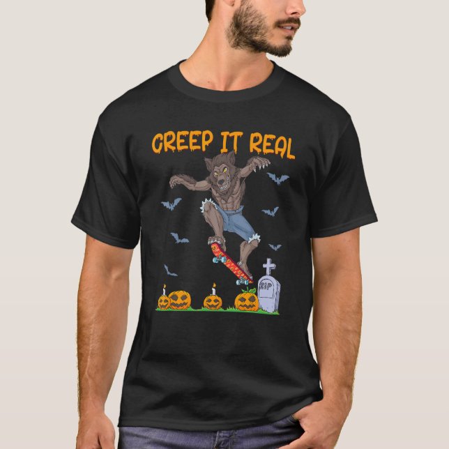 Werewolf Skater Halloween Skateboarding Creep It R T-Shirt (Vorderseite)