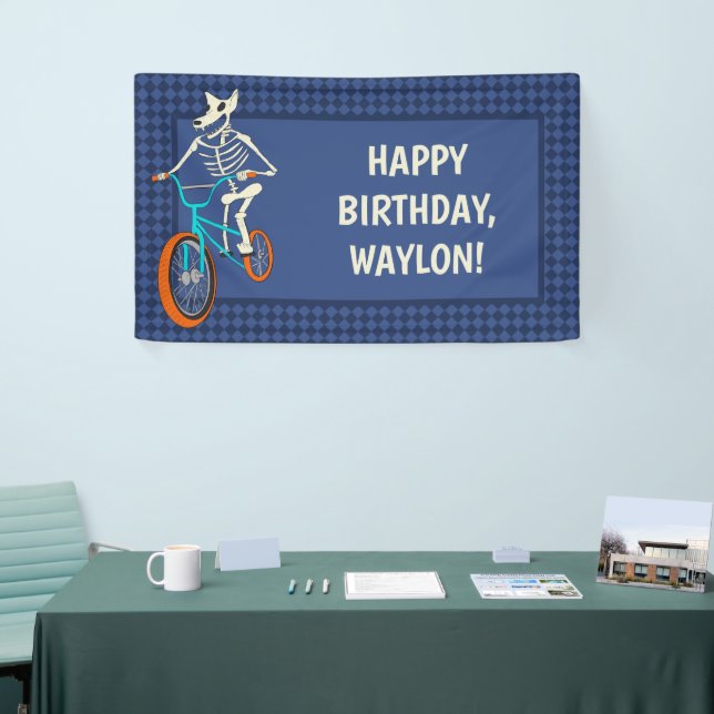 Werewolf Skeleton on a BMX Bike Boys Birthday Banner (Messeveranstaltung)