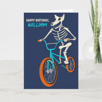 Werewolf Skeleton on a BMX Bike Boys Birthday Karte