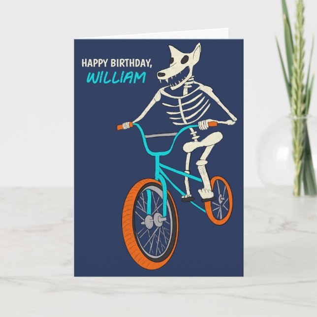 Werewolf Skeleton on a BMX Bike Boys Birthday Karte (Vorderseite)
