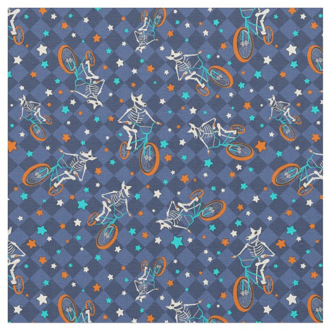 Werewolf Skeletons and BMX Bikes Patterned Stoff (Nahaufnahme)